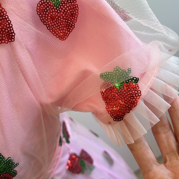 Glitter Strawberry Tulle Ruffle Maxi Dress - Picture 6 of 6